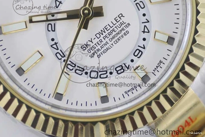 YG Asian SS Dial Edition Sky-Dweller Best 23J to 904L 1:1 Noob White on Bracelet 9001 SS YG 0301